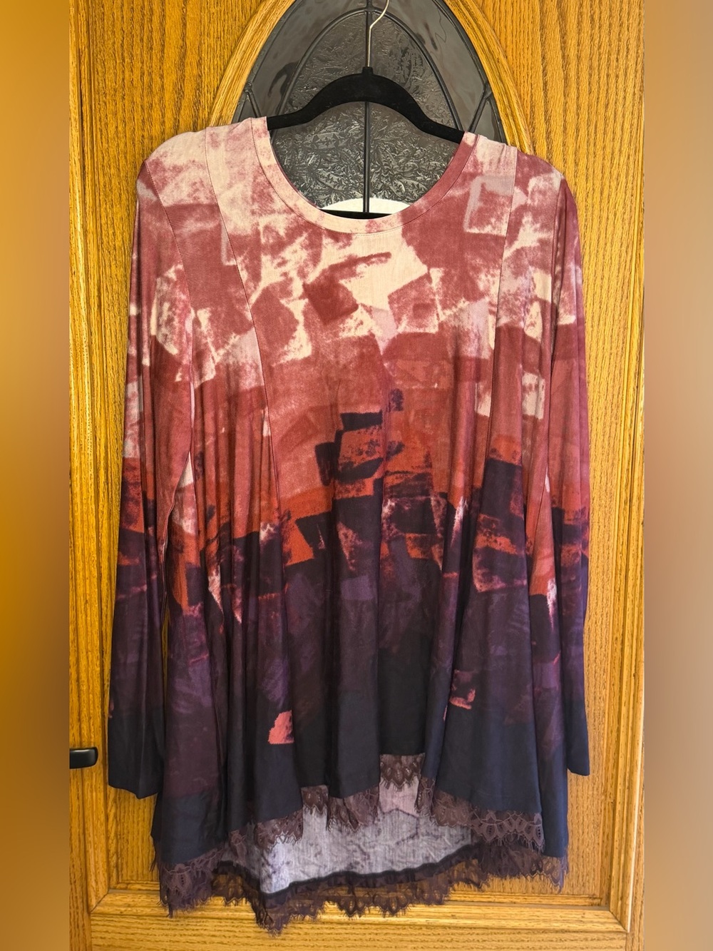 LOGO Lori Goldstein Abstract Lace Trim Tunic